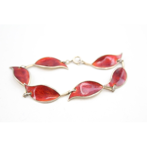 357 - David Anderson sterling silver guilloche enamel leaf bracelet (15g)