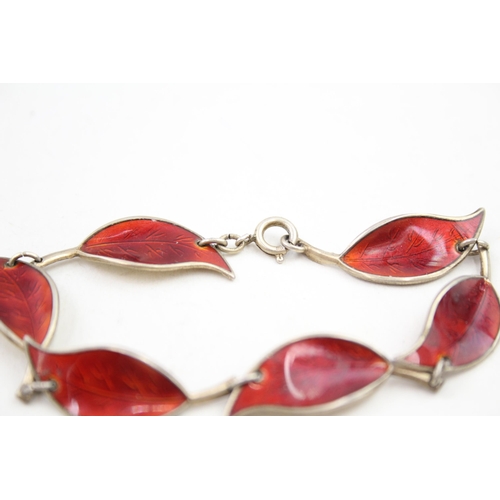 357 - David Anderson sterling silver guilloche enamel leaf bracelet (15g)