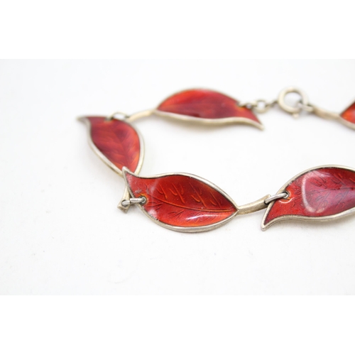 357 - David Anderson sterling silver guilloche enamel leaf bracelet (15g)