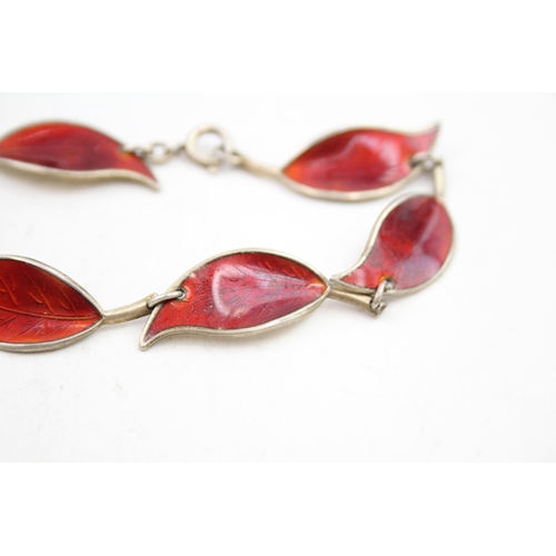 357 - David Anderson sterling silver guilloche enamel leaf bracelet (15g)