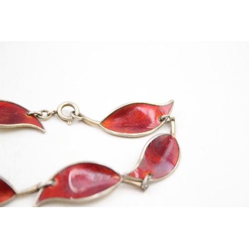 357 - David Anderson sterling silver guilloche enamel leaf bracelet (15g)