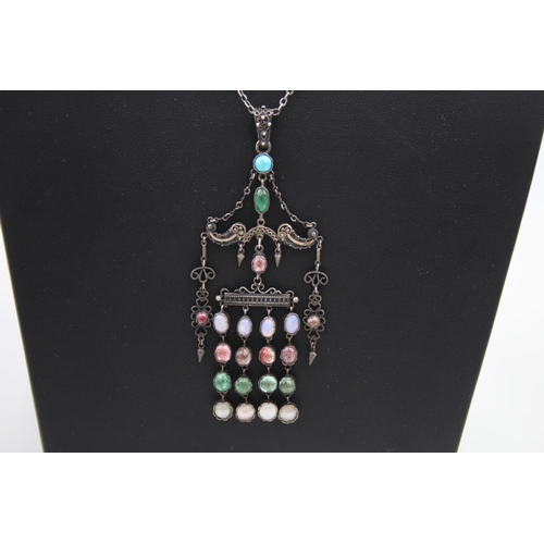 359 - A silver Arts and Crafts gemstone pendant necklace, possibly Murrle Bennet and Co (14g)