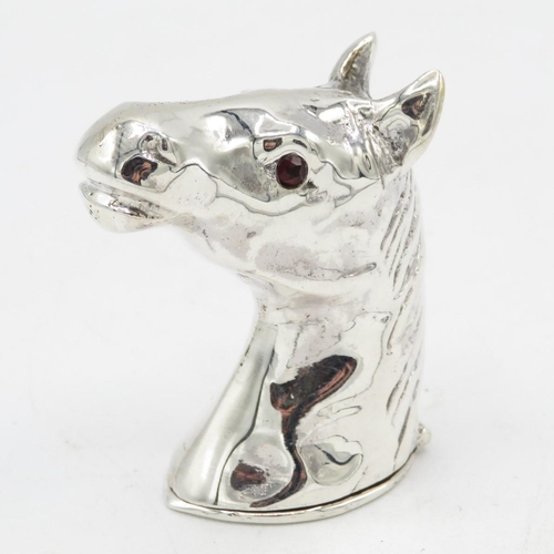 Horse's head HM 925 Sterling Silver Vesta in excellent condition with tight closing hinged lid and great detail (57.5g)  55mm