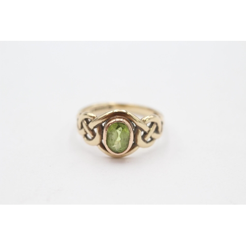 128 - 9ct Welsh gold peridot Celtic style dress ring, with millennial hallmark Size  L - 2.6 g