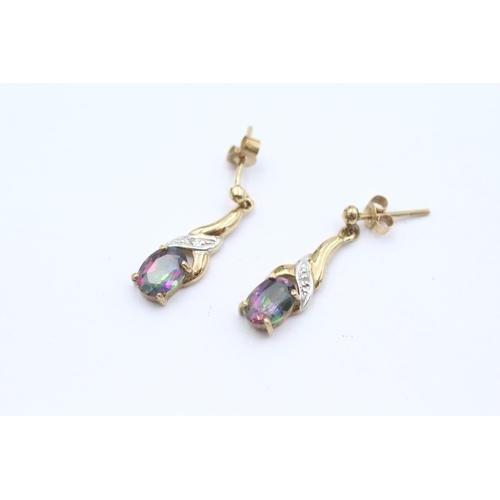 147 - 9ct gold diamond & mystic topaz dangle earrings   - 1.6 g