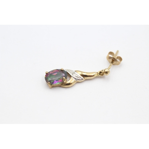 147 - 9ct gold diamond & mystic topaz dangle earrings   - 1.6 g