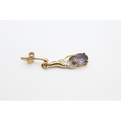 147 - 9ct gold diamond & mystic topaz dangle earrings   - 1.6 g
