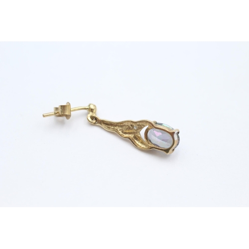 147 - 9ct gold diamond & mystic topaz dangle earrings   - 1.6 g