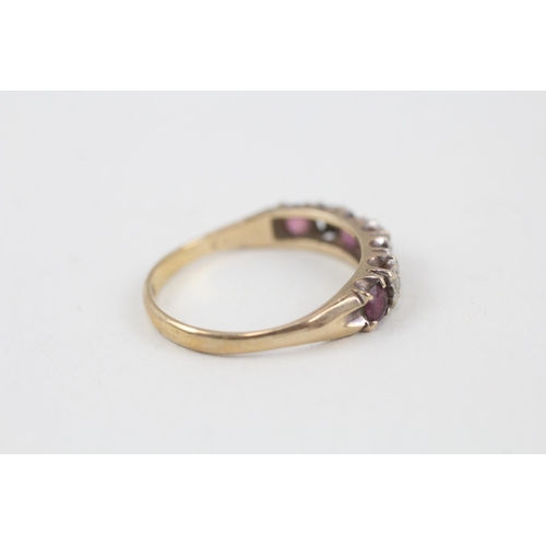 155 - 9ct gold diamond & ruby seven stone ring Size  P 1/2 - 2 g