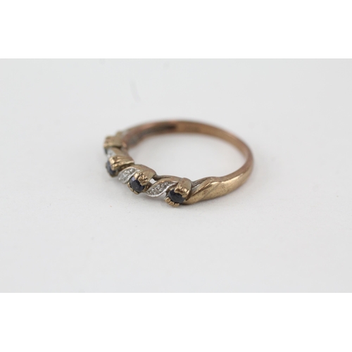 160 - 9ct gold diamond & sapphire seven stone ring Size  N - 2 g