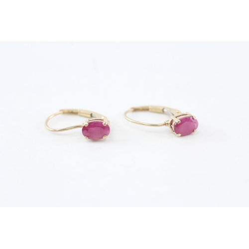 174 - 9ct gold oval cut enhanced ruby leverback earrings   - 1 g