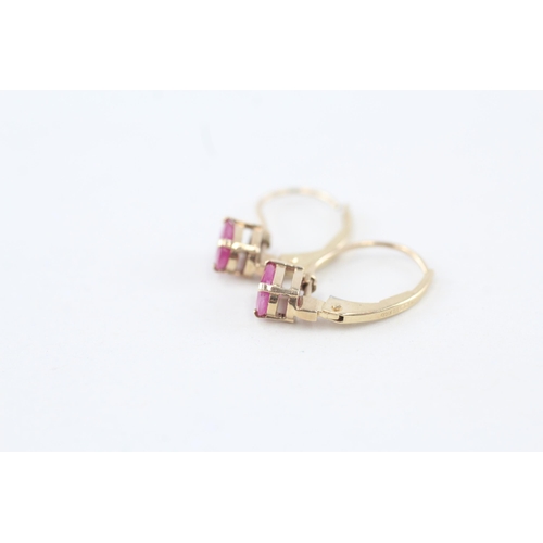 174 - 9ct gold oval cut enhanced ruby leverback earrings   - 1 g