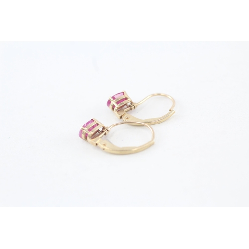 174 - 9ct gold oval cut enhanced ruby leverback earrings   - 1 g