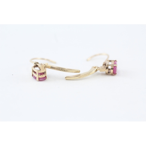 174 - 9ct gold oval cut enhanced ruby leverback earrings   - 1 g