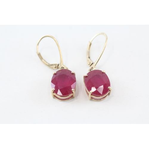 175 - 9ct gold enhanced ruby set leverback earrings   - 175 g