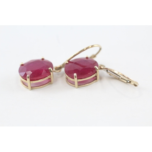 175 - 9ct gold enhanced ruby set leverback earrings   - 175 g