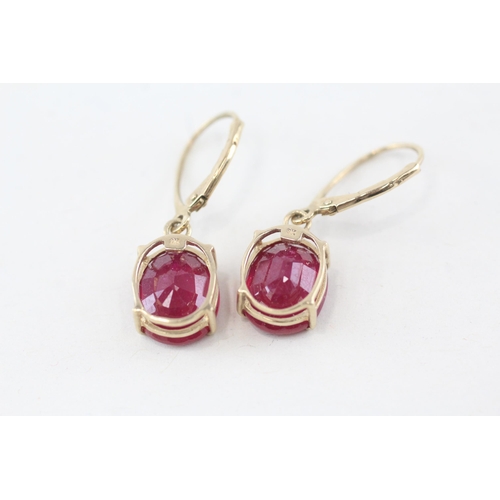 175 - 9ct gold enhanced ruby set leverback earrings   - 175 g