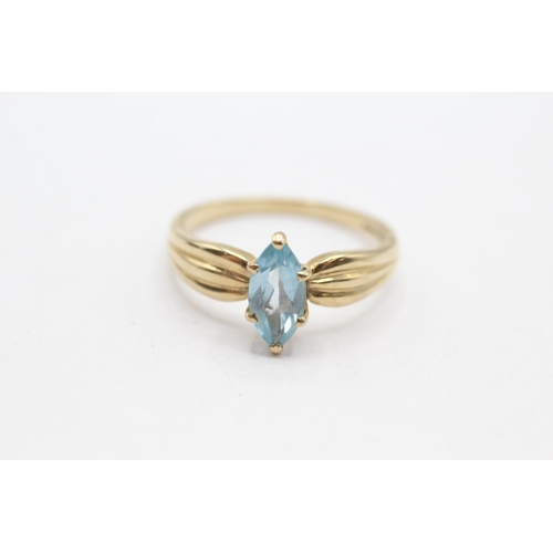 18 - 9ct gold marquise cut blue topaz dress ring Size  S 1/2 - 2.6 g