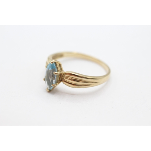 18 - 9ct gold marquise cut blue topaz dress ring Size  S 1/2 - 2.6 g