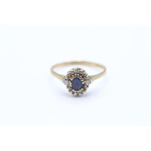 2 - 9ct gold sapphire and diamond halo ring - MISHAPEN - AS SEEN Size  O - 1.8 g