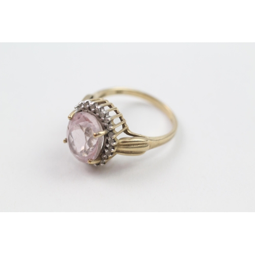 25 - 9ct gold oval cut kunzite & diamond cluster ring Size  N - 4.2 g