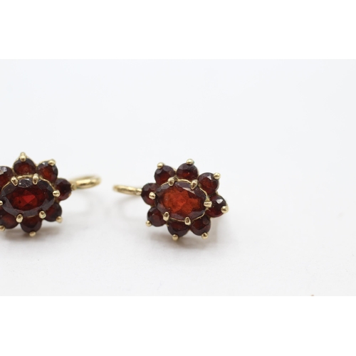 29 - 9ct gold garnet cluster leaver back earrings   - 2.9 g