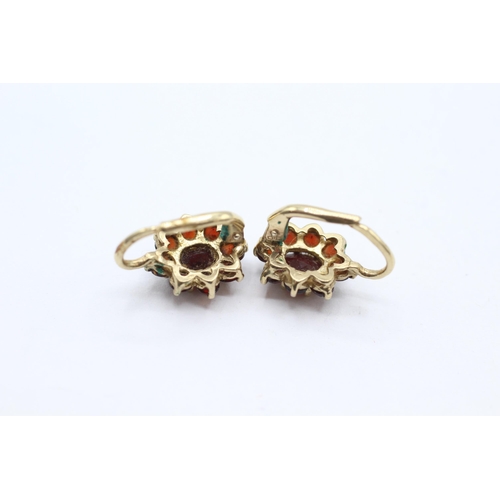 29 - 9ct gold garnet cluster leaver back earrings   - 2.9 g