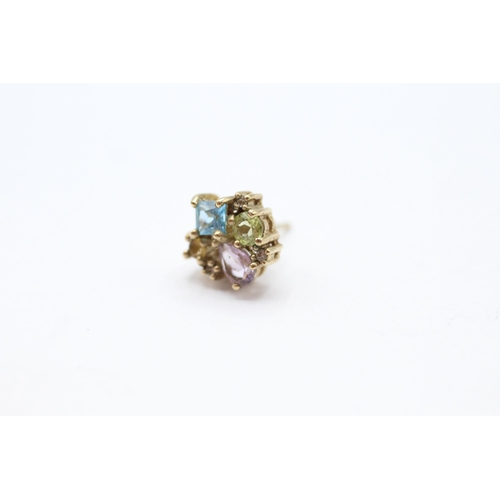 46 - 9ct gold multi gemstone cluster stud earrings, gemstones including: amethyst, topaz, citrine, perido... 