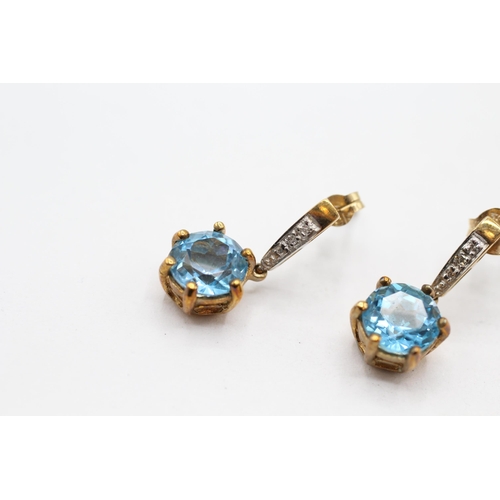 57 - 9ct gold blue topaz and diamond set drop earrings   - 2.8 g