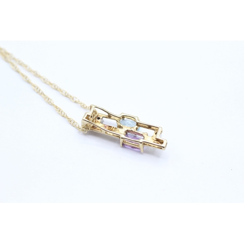 6 - 9ct gold amethyst and topaz and diamond pendant on chain   - 1.6 g