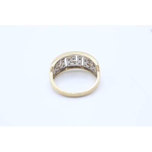 11 - 9ct gold diamond Greek key dress ring Size  S - 4 g