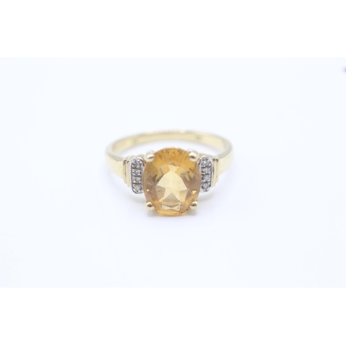 16 - 9ct gold citrine & diamond dress ring Size  R - 3.6 g