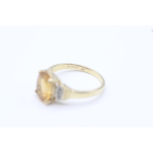 16 - 9ct gold citrine & diamond dress ring Size  R - 3.6 g