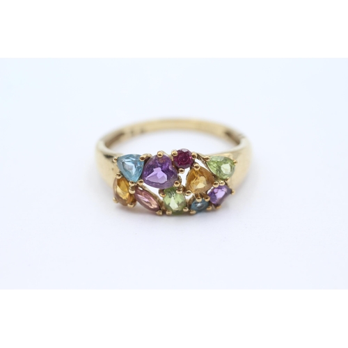 28 - 9ct gold multi-gemstone dress ring inc. amethyst, citrine, peridot, topaz & garnet Size  V - 3.2 g