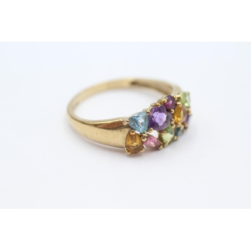 28 - 9ct gold multi-gemstone dress ring inc. amethyst, citrine, peridot, topaz & garnet Size  V - 3.2 g