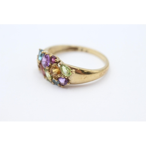 28 - 9ct gold multi-gemstone dress ring inc. amethyst, citrine, peridot, topaz & garnet Size  V - 3.2 g