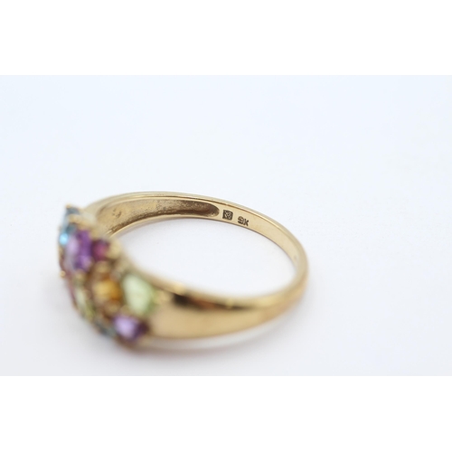 28 - 9ct gold multi-gemstone dress ring inc. amethyst, citrine, peridot, topaz & garnet Size  V - 3.2 g