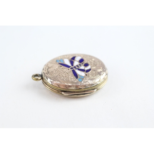 62 - 9ct back and front vintage blue, turquoise and white enamel butterfly locket   - 62 g