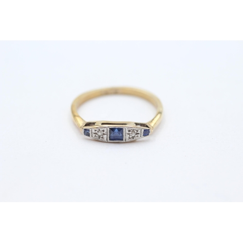 7 - 9ct gold art deco sapphire & diamond ring Size  M - 1.7 g