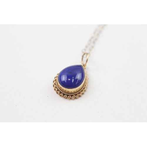 85 - 9ct gold lapis luzuli pendant necklace (1.5g)