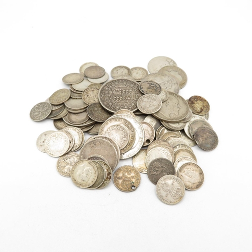 396 - Bag of silver British coinage pre 1920 (250g)