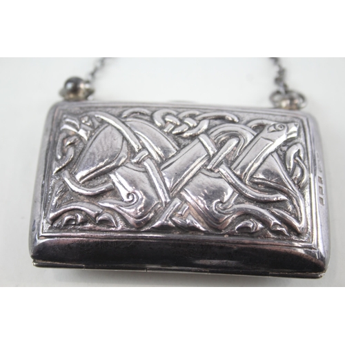 415 - Antique Edwardian 1908 Birmingham Sterling Silver Ladies Coin Purse / Bag (68g)