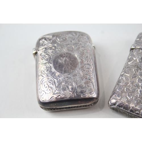 421 - 2 x Antique / Vintage .925 Sterling Silver Vesta / Match Cases Inc Leaf (54g)