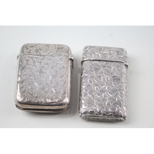 421 - 2 x Antique / Vintage .925 Sterling Silver Vesta / Match Cases Inc Leaf (54g)