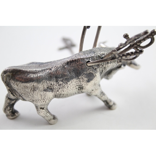 422 - Vintage .925 Sterling Silver Novelty Bull Form Cocktail Sticks Holder (108g)