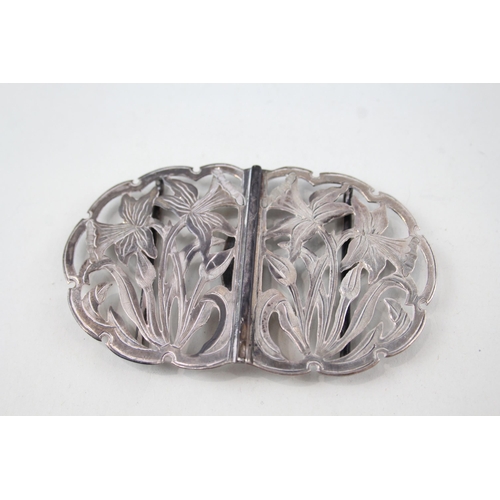 429 - Antique ART NOUVEAU 1907 Birmingham Sterling Silver Floral Belt Buckle (29g)