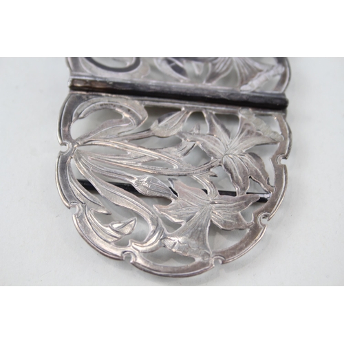 429 - Antique ART NOUVEAU 1907 Birmingham Sterling Silver Floral Belt Buckle (29g)