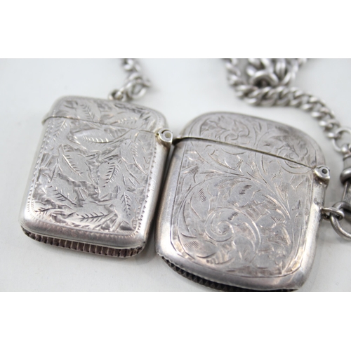 435 - 2 x Antique Hallmarked .925 Sterling Silver Vesta Case & Lighter w/ Albert (78g)