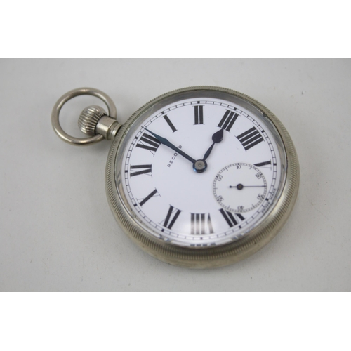 570 - Vintage Record Open Face Pocket Watch Hand-Wind - Watch Runs