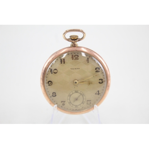 572 - Tempo Open Face Rolled Gold Slim Pocket Watch Hand-Wind - Watch Runs